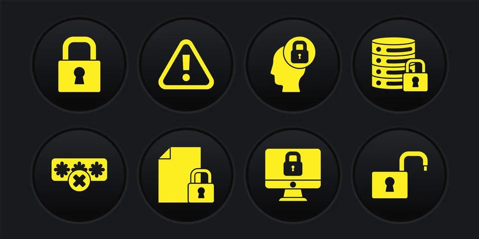 Set Password protection, Server security with lock, Document and, Lock computer Stock Illustration