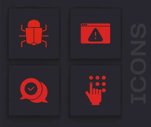 Set Password protection, System bug, Browser with exclamation mark and Check in イラスト素材