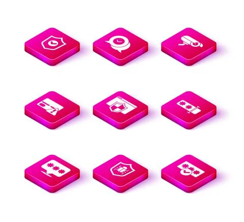 Set Password protection, System bug, Credit card, Browser with shield, Security Illustrazione stock