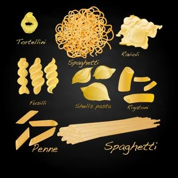 Set of pasta shapes. Vector. Stock Illustration