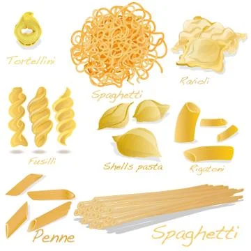 Set of pasta shapes. Vector. Stock Illustration