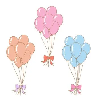 Set of pastel balloons vector with ribbons on white background. Stock Illustration