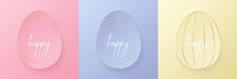 Set of pastel colored 3D easter egg shape frame design. 스톡 일러스트