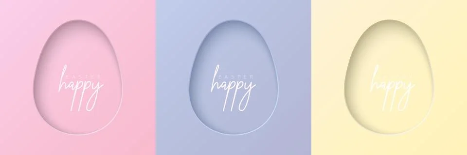 Set of pastel colored 3D easter egg shape frame design. Stock Illustration