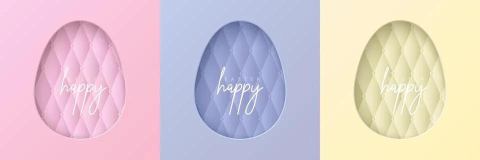 Set of pastel colored 3D easter egg shape frame design. Stockillustratie