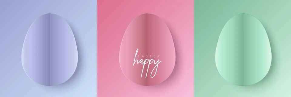 Set of pastel colored 3D easter egg shape frame design. Stock Illustration