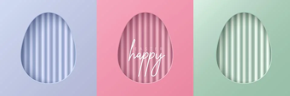 Set of pastel colored 3D easter egg shape frame design. Stockillustratie