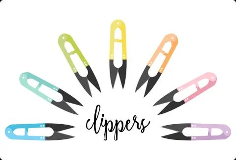 Set of pastel colored scissors in a semicircle with clippers lettering Illustrazione stock