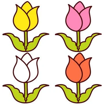 Set of pastel colored tulips illustrations Stock Illustration