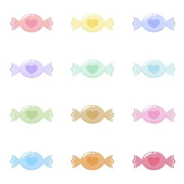 Set of pastel heart candy illustrations, cute colorful sweet candies with h.. Stock-Illustration