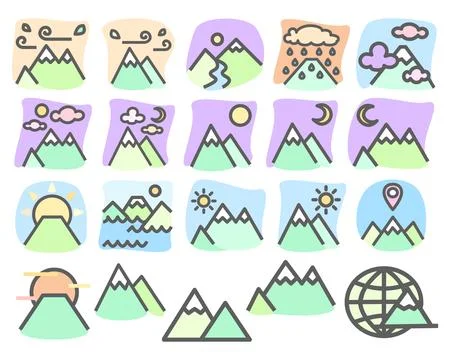 Set of pastel  mountain flat icon Stock Illustration