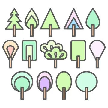 Set of pastel tree flat icon Stock Illustration