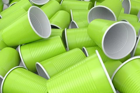 Set of pastic disposable party cup for juice, fresh, beer on white background. Stock Illustration