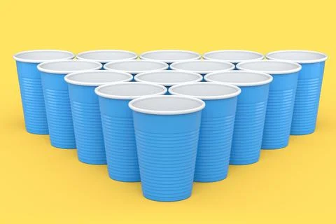 Set of pastic disposable party cup for juice, fresh, beer on yellow background. Stock Illustration