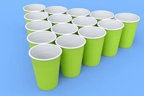 Set of pastic disposable party cup for juice, fresh, beer on blue background. Stock Illustration