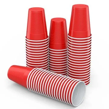Set of pastic disposable party cup for juice, fresh, beer on white background. Stock Illustration