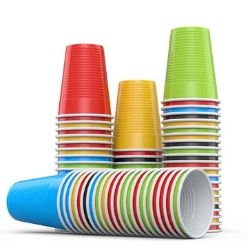 Set of pastic disposable party cup for juice, fresh, beer on white background Stock Illustration
