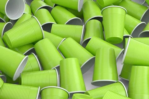 Set of pastic disposable party cup for juice, fresh, beer on white background Stock Illustration