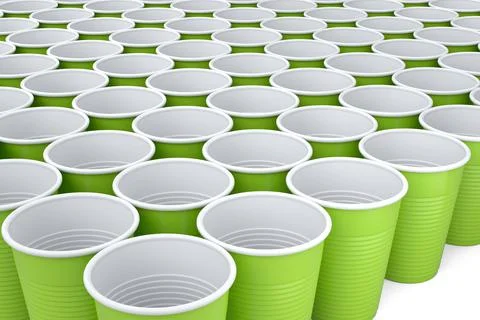 Set of pastic disposable party cup for juice, fresh, beer on white background. Stock Illustration