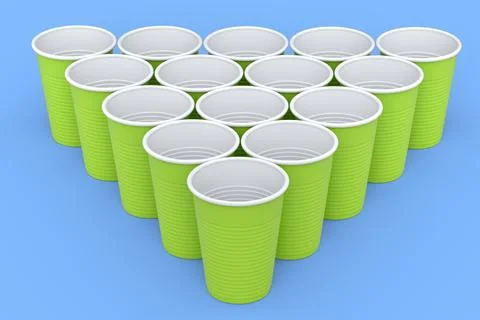 Set of pastic disposable party cup for juice, fresh, beer on blue background. Stock Illustration