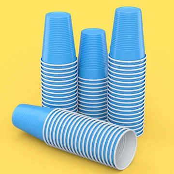 Set of pastic disposable party cup for juice, fresh, beer on yellow background. Stock Illustration