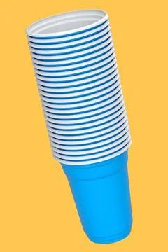 Set of pastic disposable party cup for juice, fresh, beer on yellow background. Stock Illustration