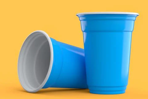 Set of pastic disposable party cup for juice, fresh, beer on yellow backgroun Stock Illustration