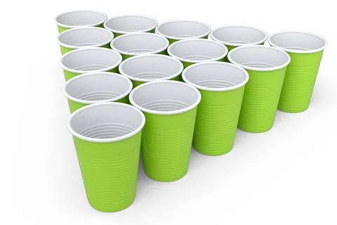 Set of pastic disposable party cup for juice, fresh, beer on white background Stock Illustration