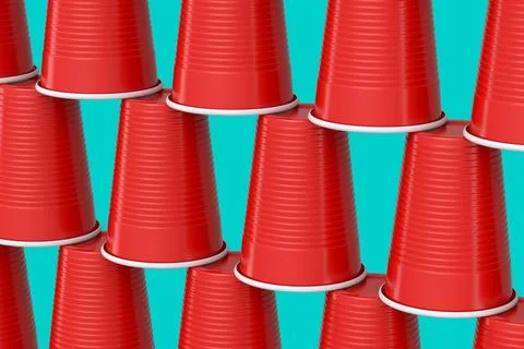 Set of pastic disposable party cup for juice, fresh, beer on green background Stock Illustration