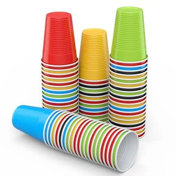 Set of pastic disposable party cup for juice, fresh, beer on white background Stock Illustration