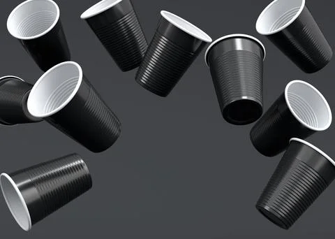 Set of pastic disposable party cup for juice, fresh, beer on monochrome black Stock Illustration