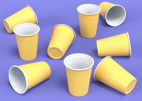 Set of pastic disposable party cup for juice beer on monochrome background. Stock Illustration