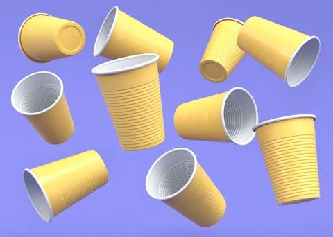 Set of pastic disposable party cup for juice beer on monochrome background. Stock Illustration