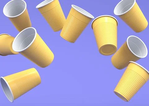 Set of pastic disposable party cup for juice beer on monochrome background. Stock Illustration