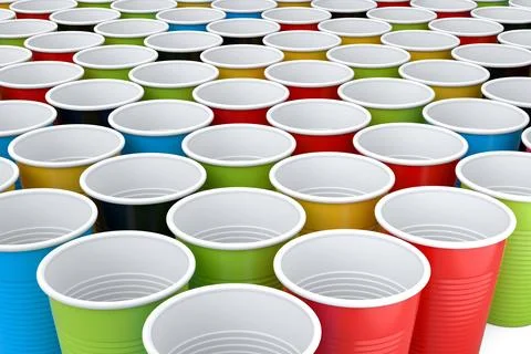Set of pastic disposable party cup for juice, fresh, beer on white background Stock Illustration