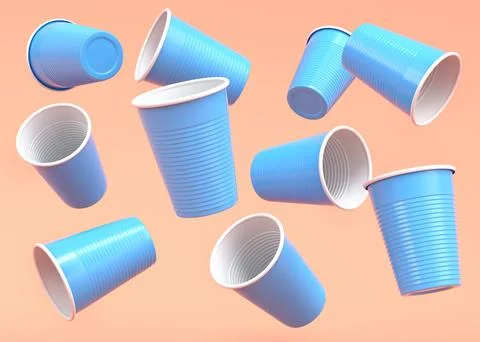 Set of pastic disposable party cup for juice, fresh, beer on monochrome Stock Illustration