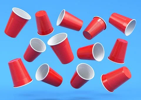 Set of pastic disposable party cup for juice beer on monochrome background. Stock Illustration