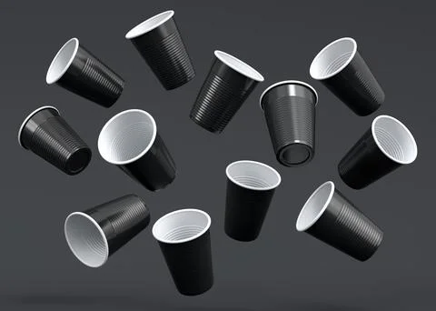 Set of pastic disposable party cup for juice beer on monochrome background. Stock Illustration