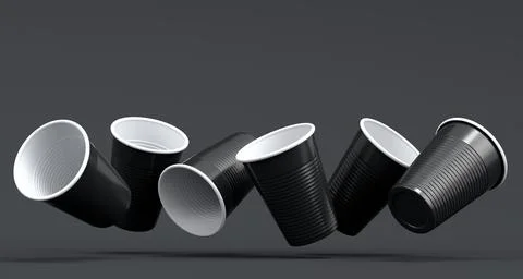 Set of pastic disposable party cup for juice beer on monochrome background. Stockillustratie