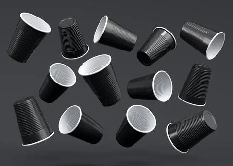 Set of pastic disposable party cup for juice beer on monochrome background. Stock Illustration