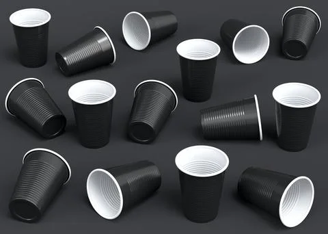 Set of pastic disposable party cup for juice beer on monochrome background. Stock Illustration