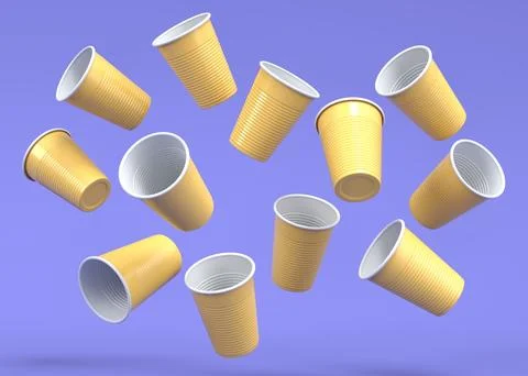 Set of pastic disposable party cup for juice beer on monochrome background. Stock Illustration