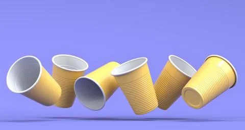 Set of pastic disposable party cup for juice beer on monochrome background. Stock Illustration