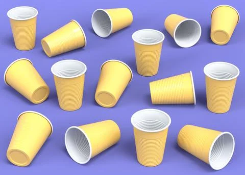 Set of pastic disposable party cup for juice beer on monochrome background. Stock Illustration