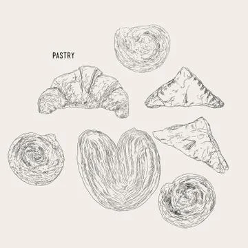 Set of pastry ,bakery sketch vector. Stock Illustration