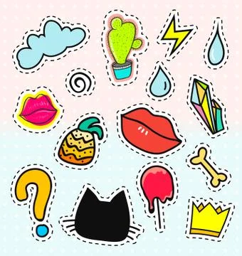 Set patch badges. Cartoon patches collection Stock Illustration