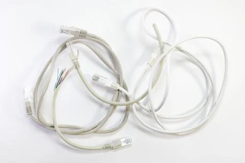 Set of patch cords with different color top wire insulation, wound into a rin Stock Photos