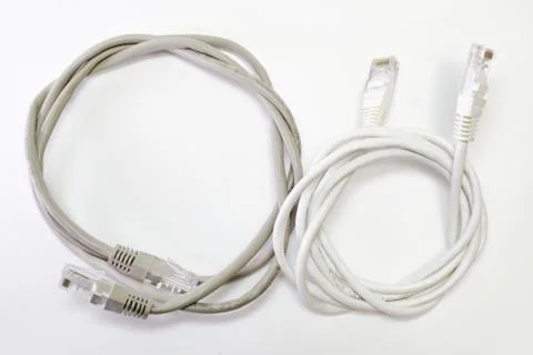 Set of patch cords with different color top wire insulation, wound into a rin Stock Photos