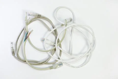 Set of patch cords with different color top wire insulation, wound into a rin Stock Photos