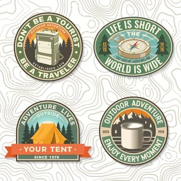 Set of patch or sticker with travel inspirational quotes. Vector. Concept for Stock Illustration